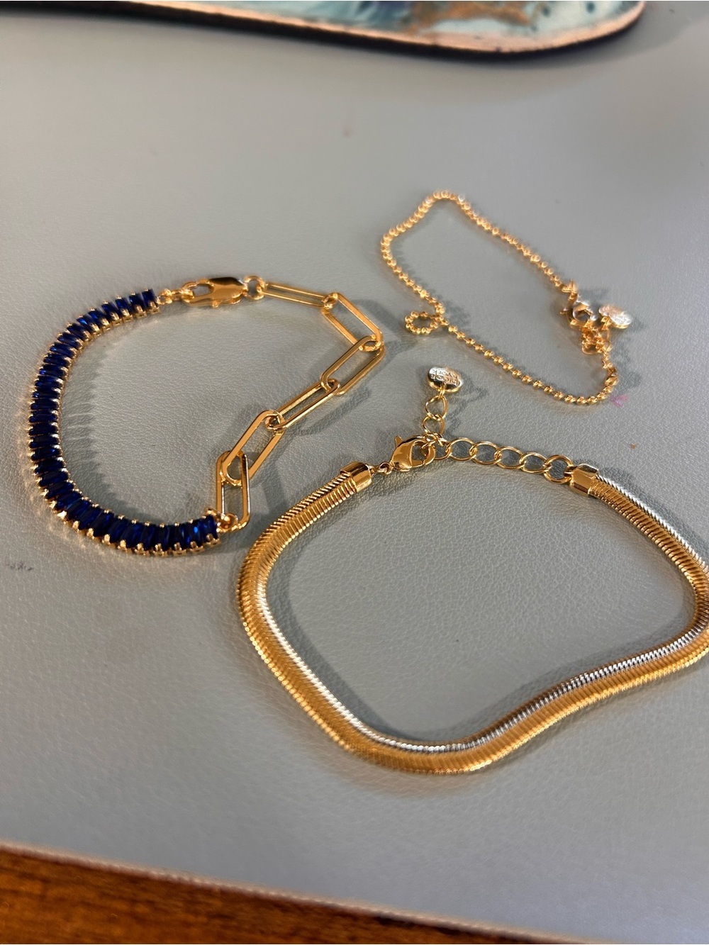 Brook & York Priya Birthstone Tennis Bracelet Set Blue Gold 3 Piece
